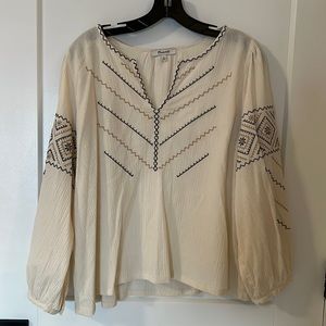 Madewell cream embroidered long sleeve shirt